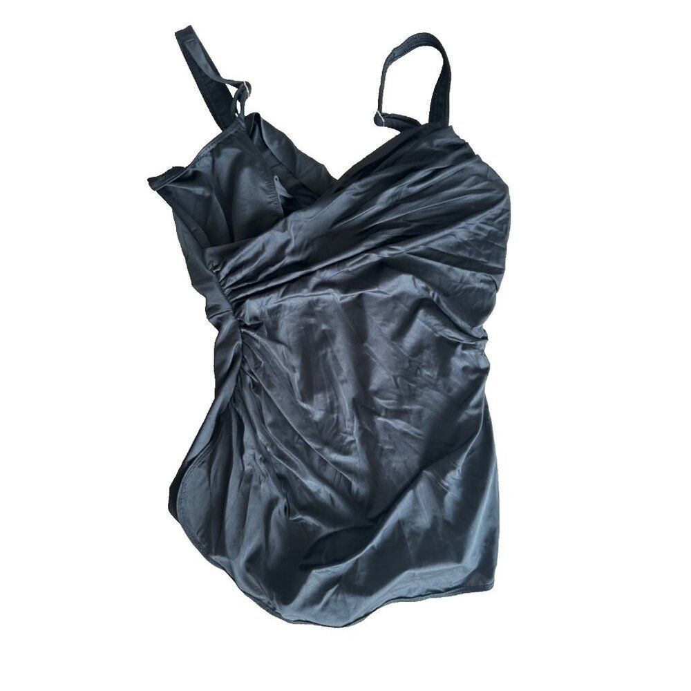 Miracle Suit One Piece Black Drapey Swimsuit Women's Size 16 Flattering